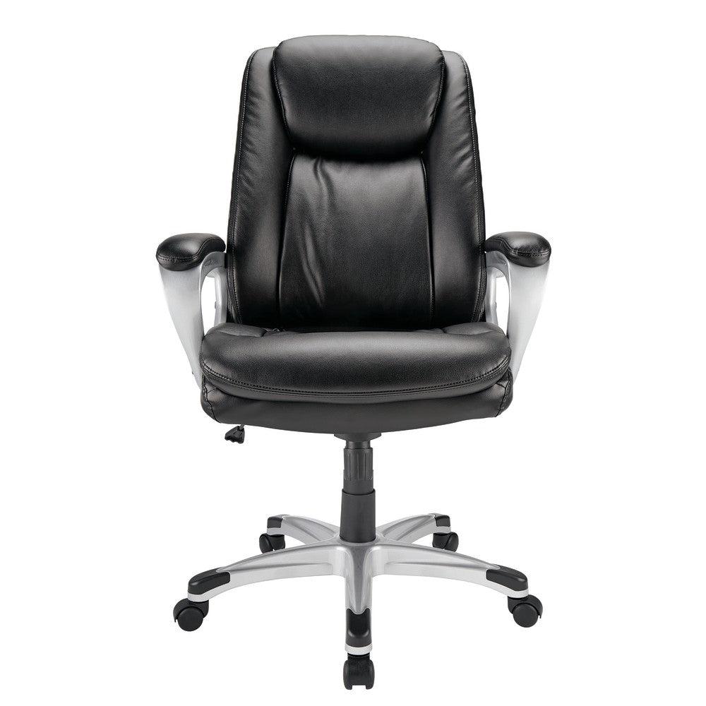 Realspace Treswell Bonded Leather High-Back Executive Chair, Black/Silver, BIFMA Compliant