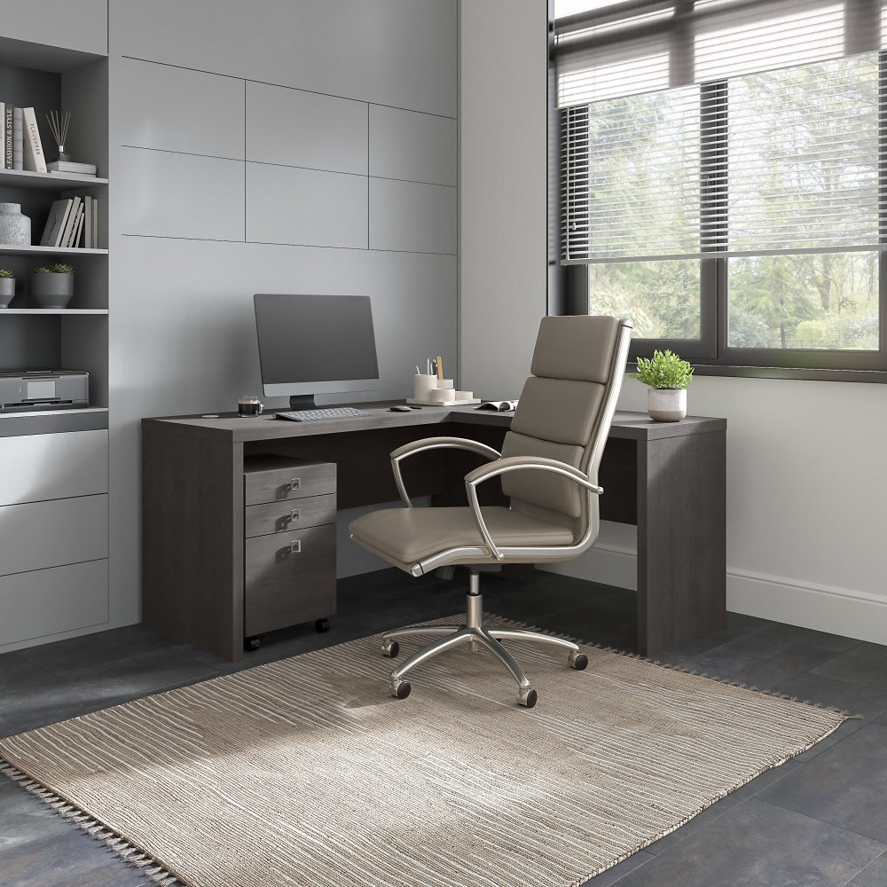 Bush Business Furniture Echo 60inW L-Shaped Corner Desk With Mobile File Cabinet, Charcoal Maple, Standard Delivery