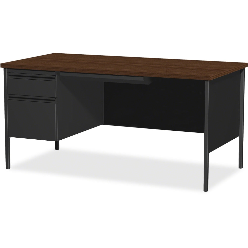 Lorell Fortress 66inW Steel Pedestal Computer Desk, Left, Black/Walnut