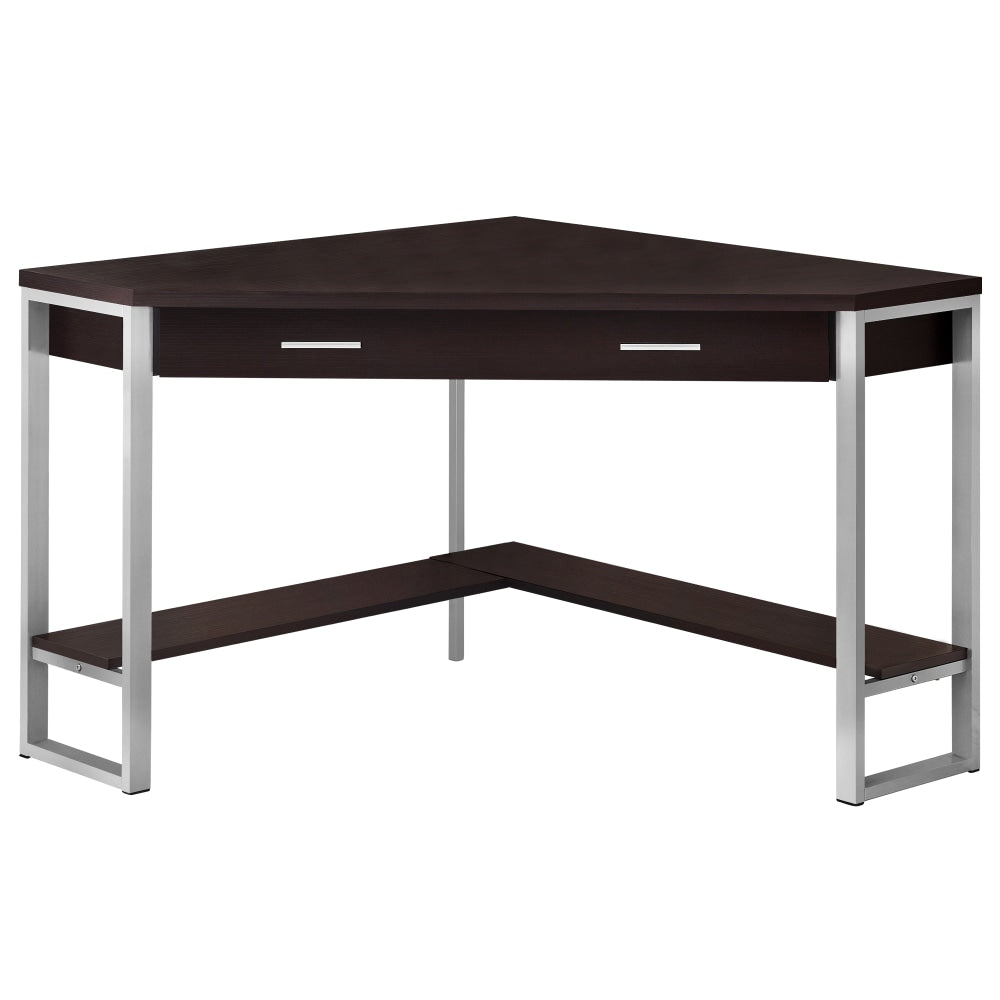 Monarch Specialties Jordan 42inW Corner Computer Desk, Espresso/Silver