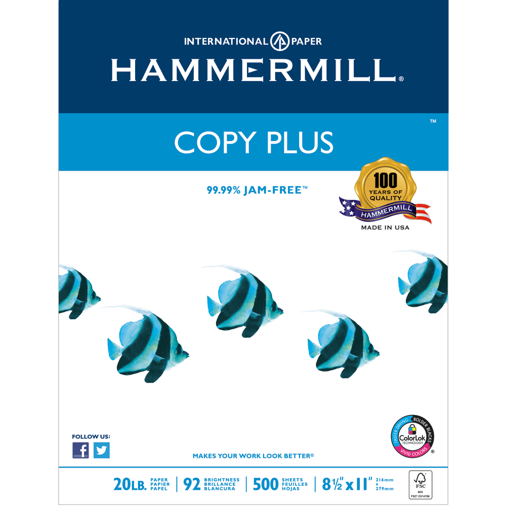 Hammermill Multi-Use Printer & Copy Paper, White, Letter (8.5in x 11in), 500 Sheets Per Ream, 20 Lb, 92 Brightness, 162008RM