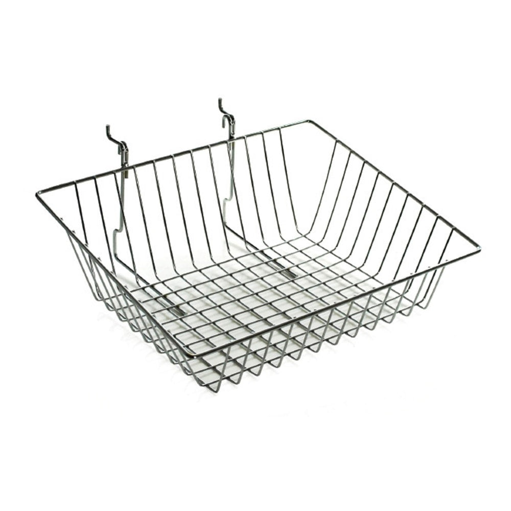 Azar Displays Chrome Wire Baskets, Small Size, Sloped, 5in x 15inW x 12 1/4in, Silver, Pack Of 2