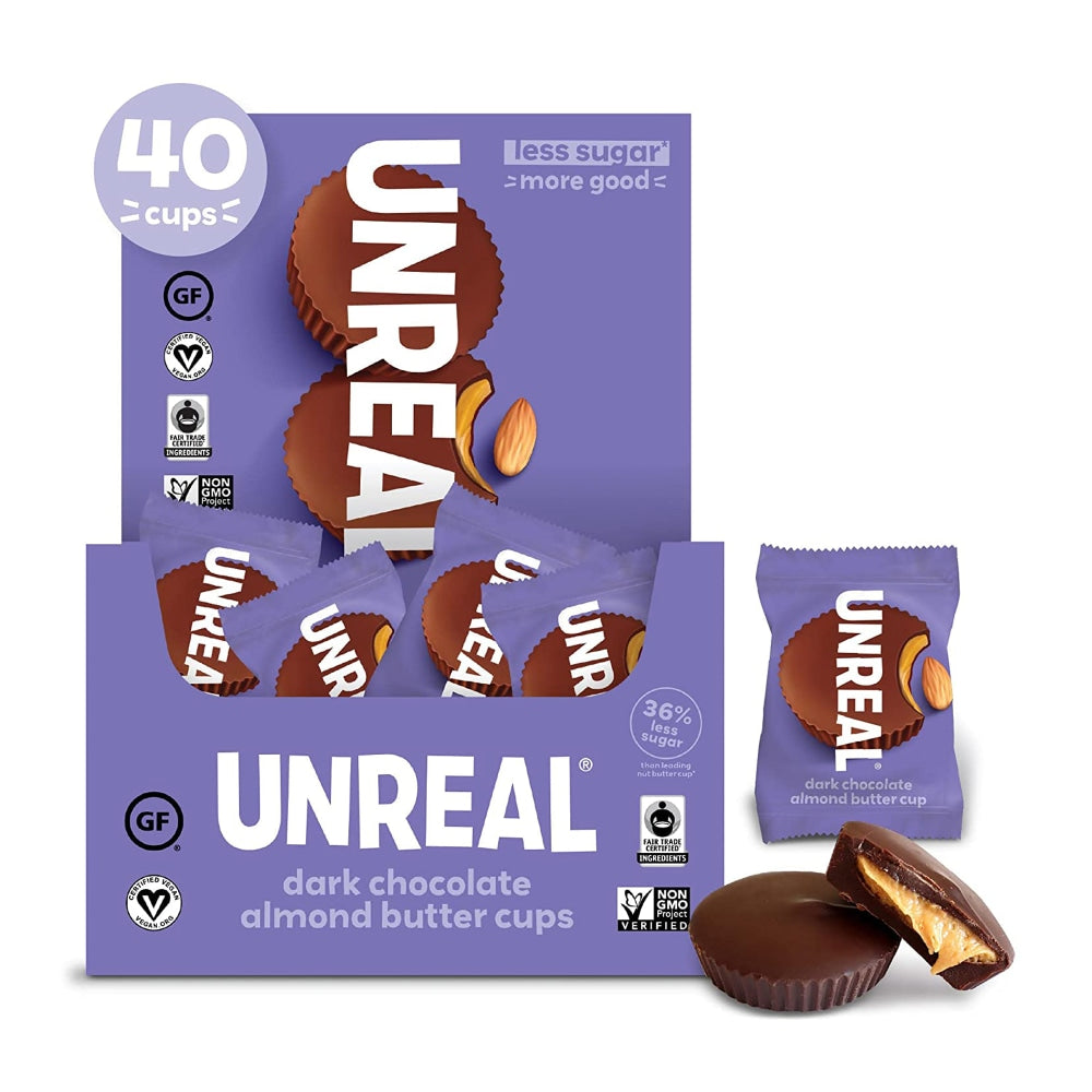 Unreal Dark Chocolate Almond Butter Cups, 0.53 Oz, Pack Of 40 Cups