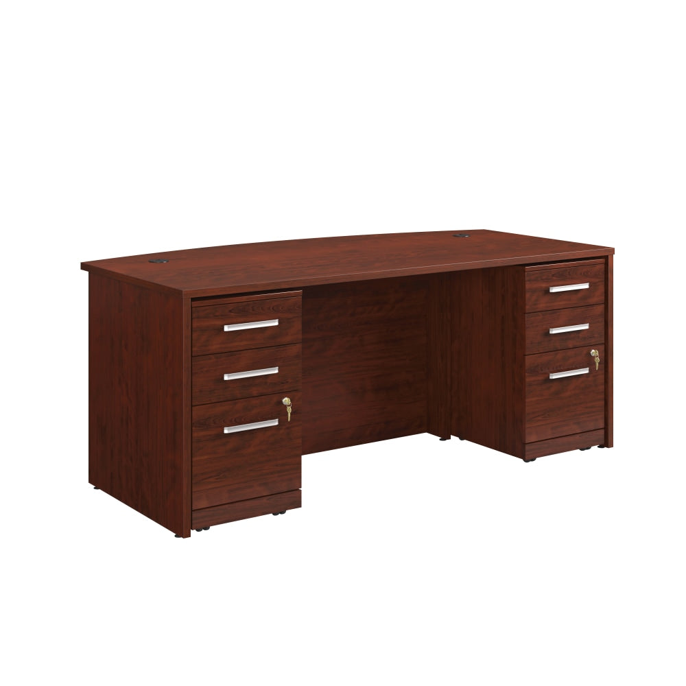 Sauder Affirm Collection 72inW Executive Bowfront Desk With Two 3-Drawer Mobile Pedestal Files, Classic Cherry