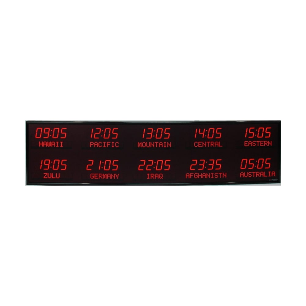 BRG Precision Products 6610L World Time Zone LED Digital Clock, 8 1/4inH x 99 1/4inW x 2 1/4inD, Black