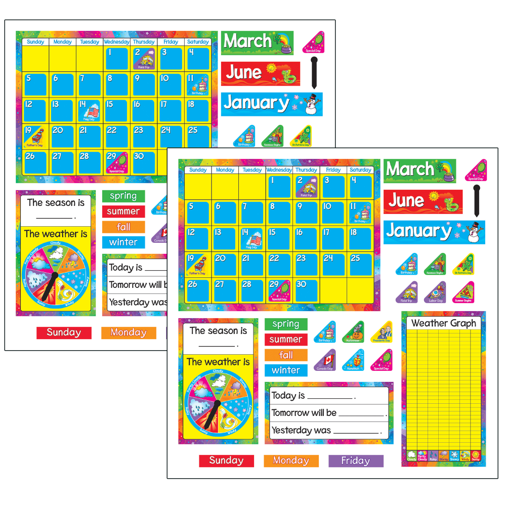 TREND Year Around Calendar Bulletin Board Sets, 17-1/2in x 23-1/4in, Assorted Colors, Pack Of 2 Sets