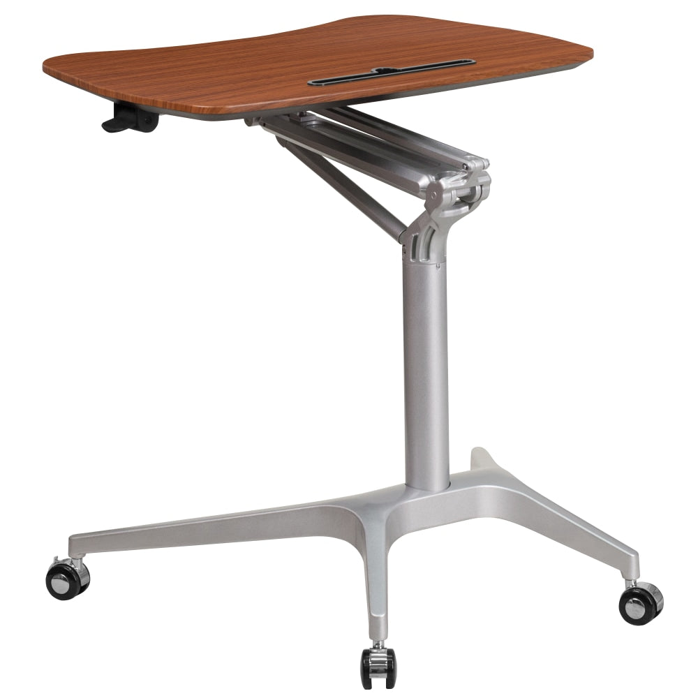 Flash Furniture 28-1/4inW Mobile Ergonomic Sit-Stand Computer Desk, Mahogany