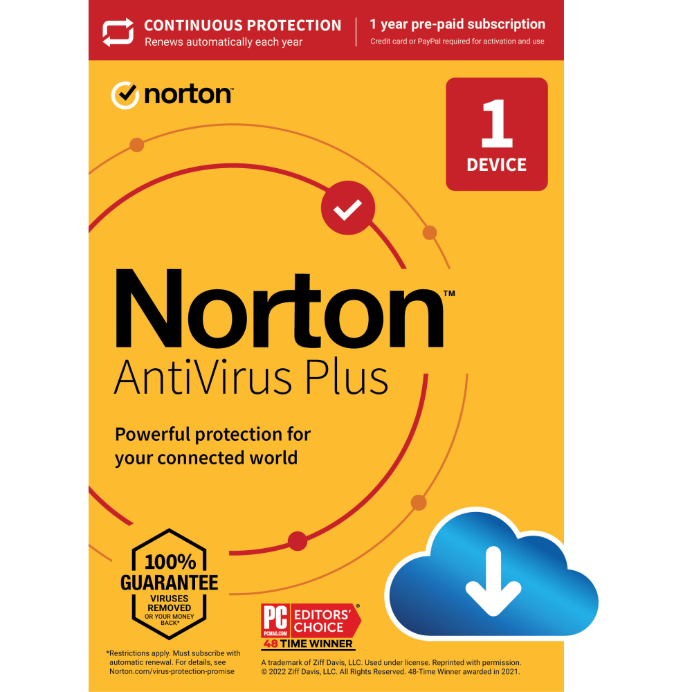 Norton Antivirus Plus, For 1 Device, 1 Year Subscription, Windows, Download