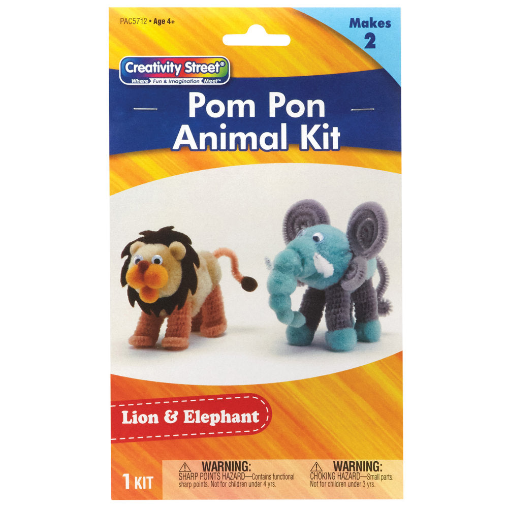 Creativity Street Pom Pom Animal Kits, Lion & Elephant, 2 Animals Per Kit, Set Of 6 Kits