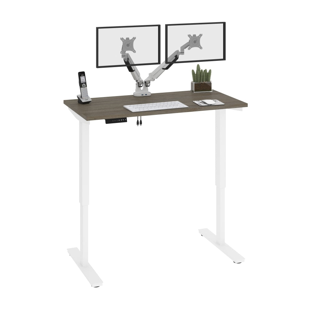 Bestar Viva Electric 48inW Standing Desk With Dual Monitor Arms, Walnut Gray