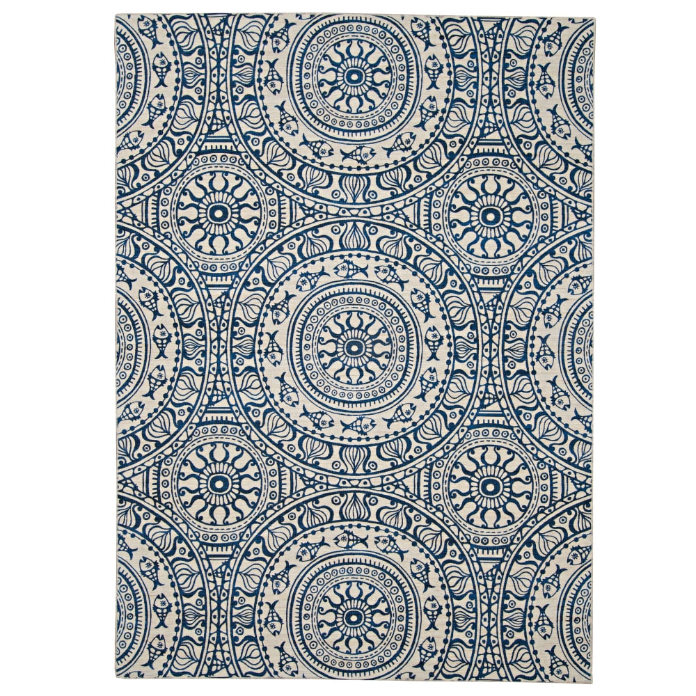 Linon Washable Outdoor Area Rug, Zelley, 5ft x 7ft, Smoke/Blue