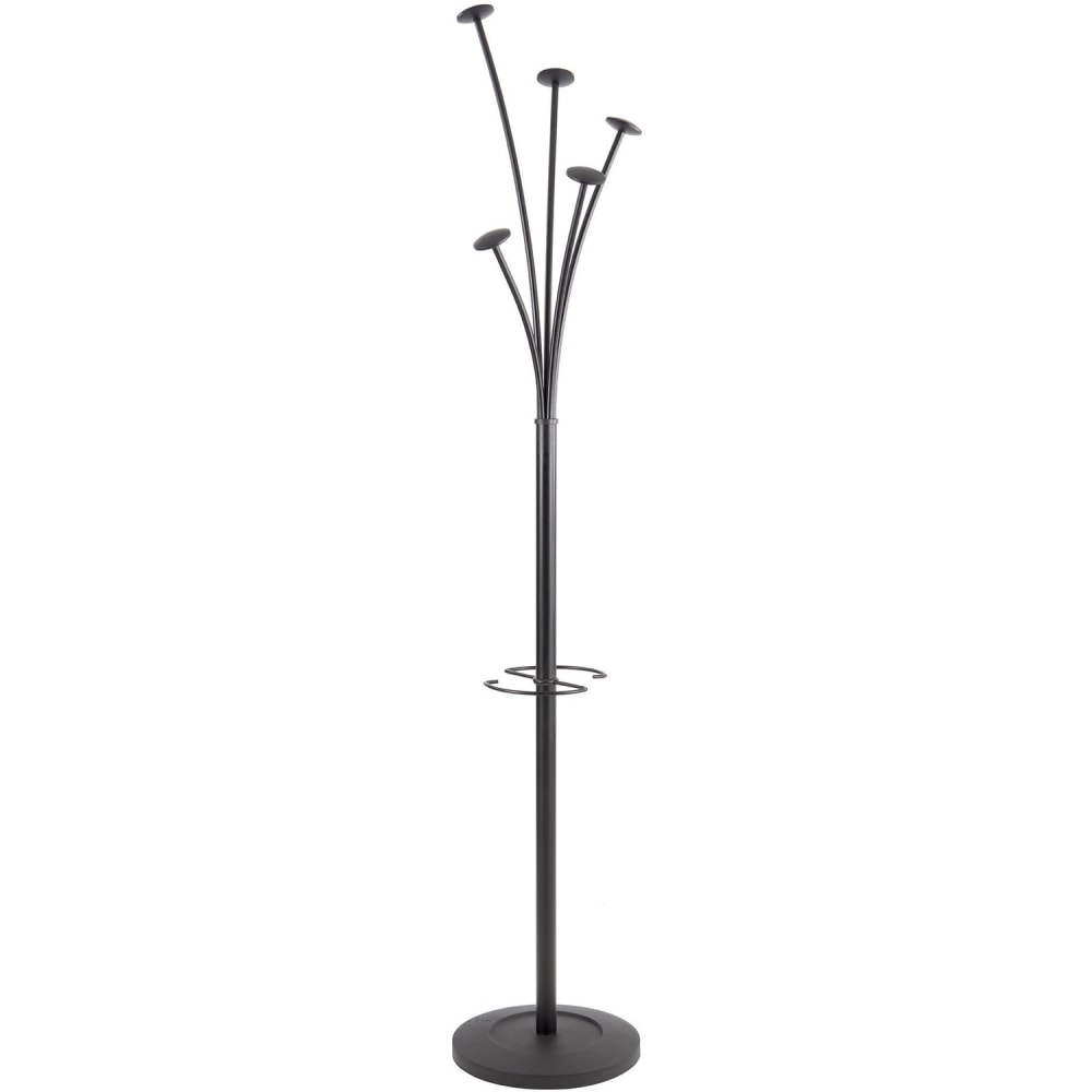 ALBA Tree-Hook Coat Stand With Umbrella Holder, 73 5/8inH x 15inW x 15inD, Black