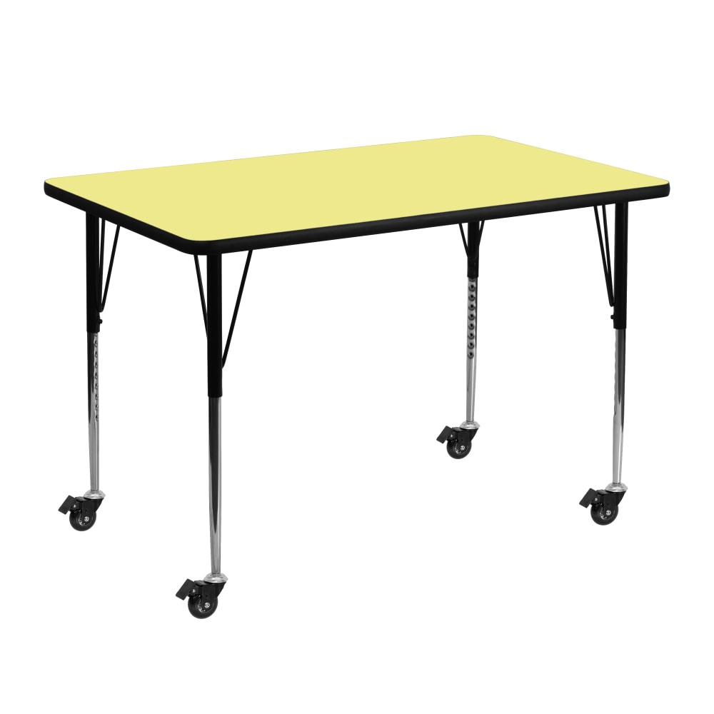 Flash Furniture Mobile Rectangular Thermal Laminate Activity Table With Standard Height-Adjustable Legs, 30-3/8inH x 30inW x 48inD, Yellow