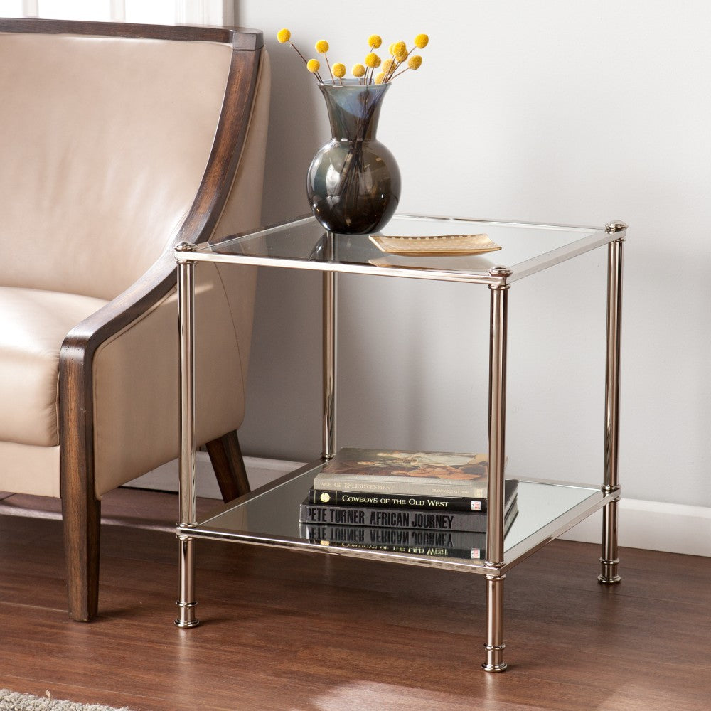 SEI Furniture Paschall End Table, Square, Clear/Silver