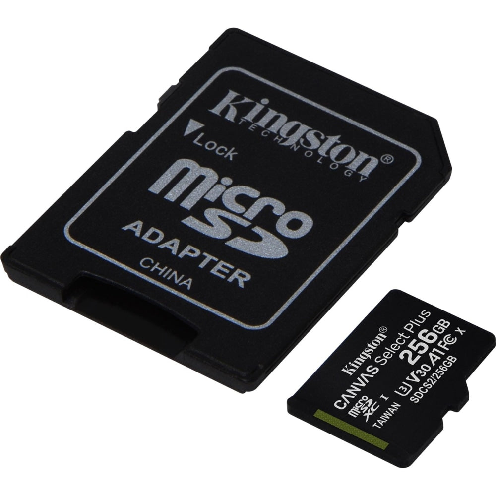 Kingston Canvas Select Plus SDCS2 256 GB Class 10/UHS-I (U3) microSDXC - 1 Pack - 100 MB/s Read - 85 MB/s Write - Lifetime Warranty