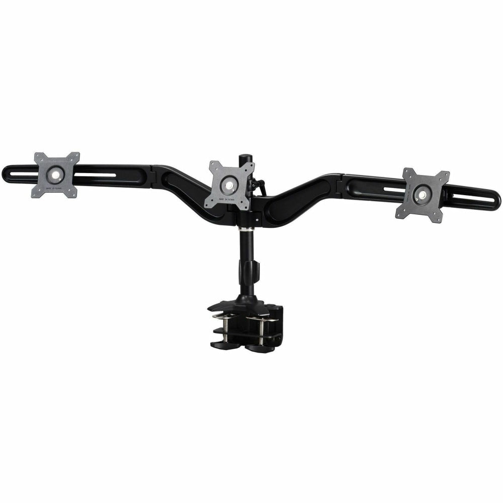 Amer Mounts Clamp Based Triple Monitor Mount for three 15in-24in LCD/LED Flat Panel Screens - Supports up to 17.6lb monitors, +/- 20 degree tilt, and VESA 75/100