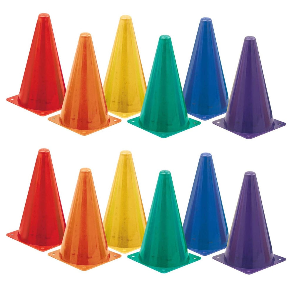 Champion Sports High Visibility Plastic Cone Sets, 9in x 5-1/2in, Fluorescent, 6 Cones Per Set, Pack Of 2 Sets