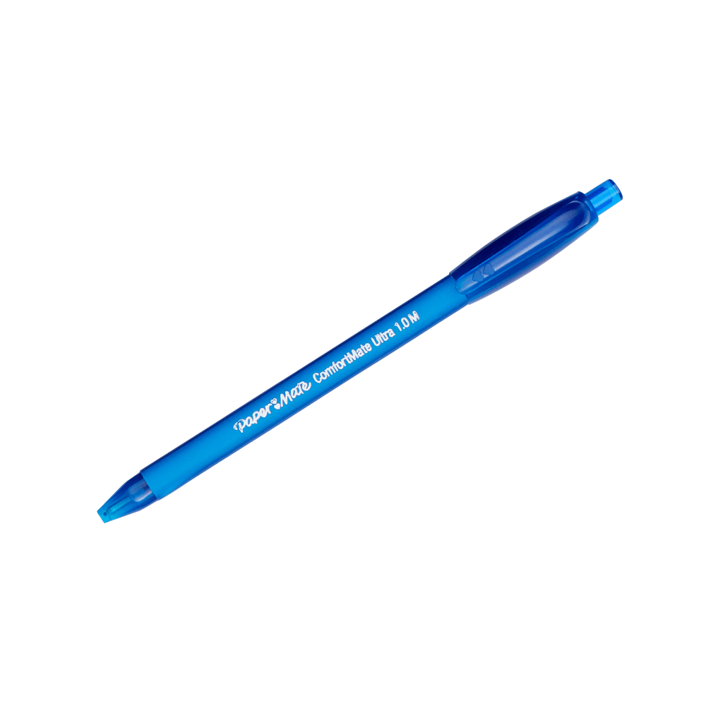 Paper Mate Comfortmate Ultra Retractable Ballpoint Pens, Medium Point, 1.0 mm, Blue Barrel, Blue Ink, Pack Of 12