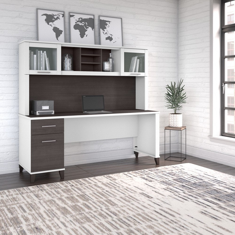 Bush Furniture Somerset 72inW Office Desk With Hutch, Storm Gray/White, Standard Delivery