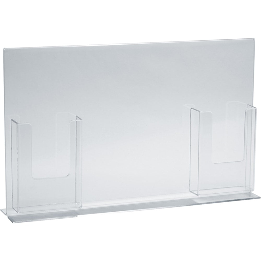 Azar Displays Double-Foot Sign Holders, With 2 Trifold Pockets, 11inH x 18inW x 4 5/8inD, Clear, Pack Of 2 Holders