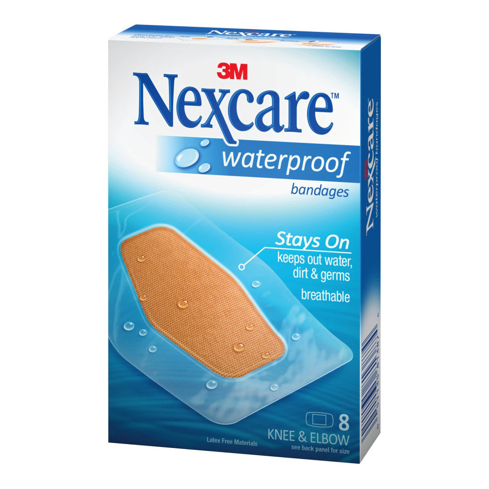 3M Nexcare Waterproof Bandages, 2 3/8in x 3 1/2in, Pack Of 8