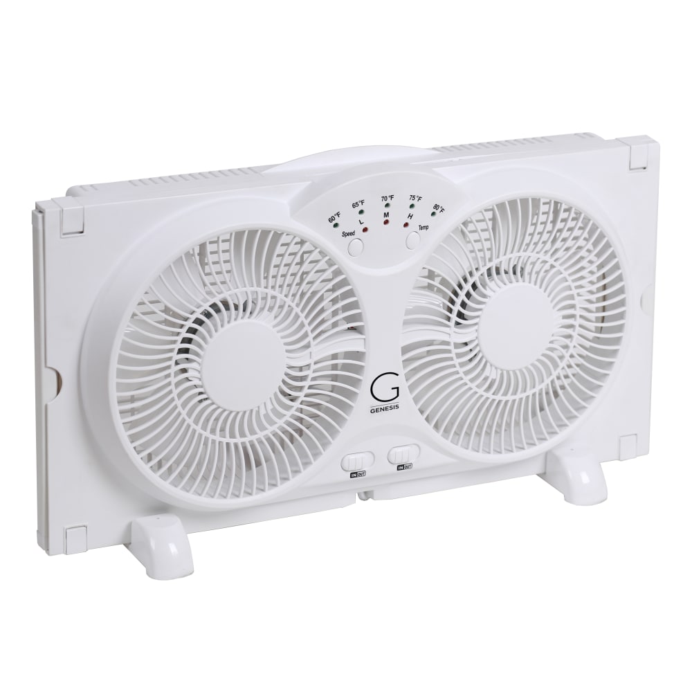 Genesis A1 High-Velocity 9in Window Fan With Thermostat, 12inH x 24inW x 4inD, White