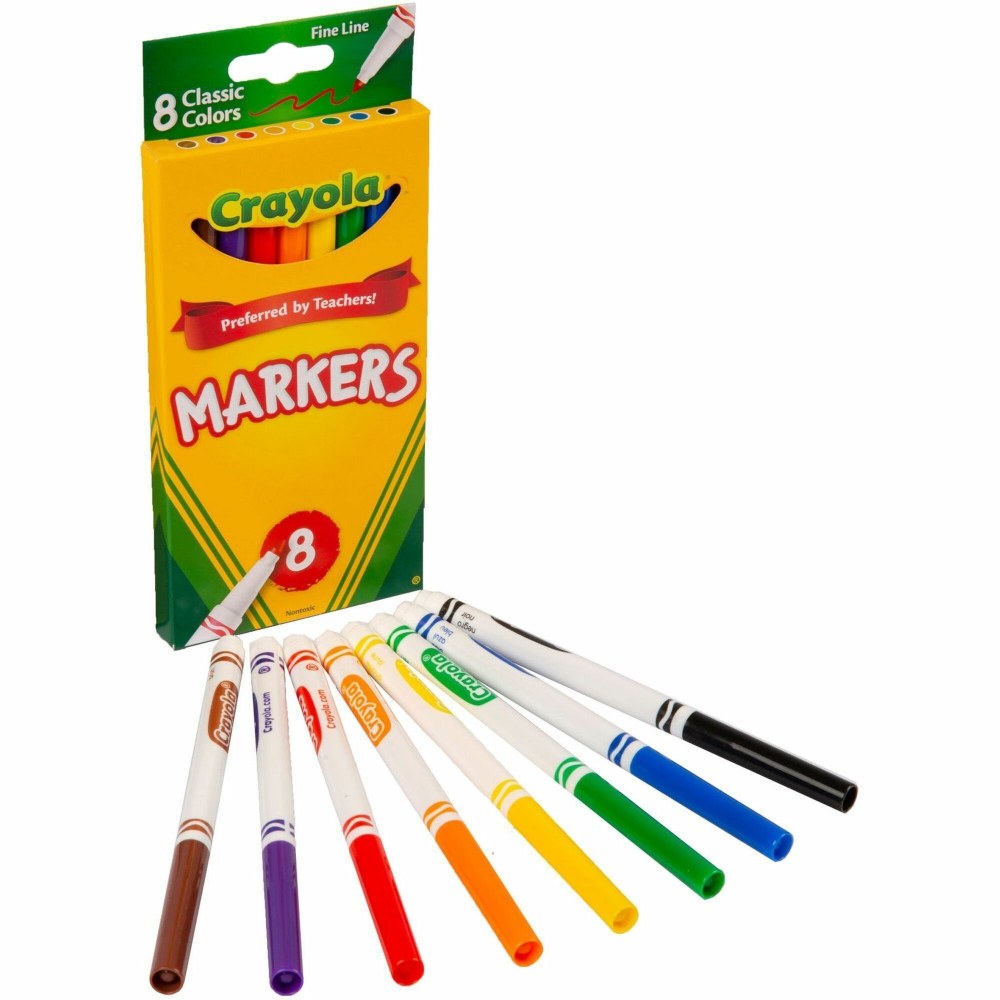 Crayola Fine Line Markers, Assorted Classic Colors, Box Of 8