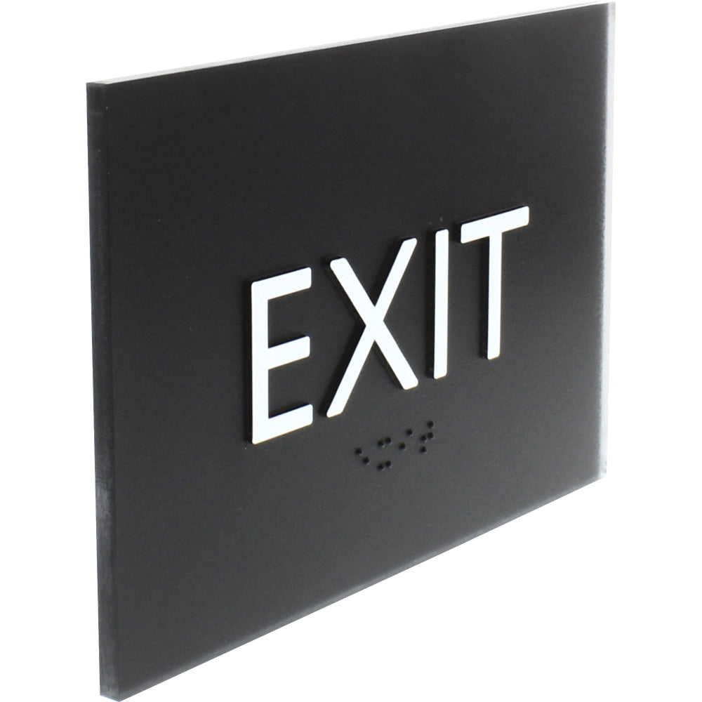 Lorell Exit Sign - 1 Each - 4.5in Width x 6.8in Height - Rectangular Shape - Surface-mountable - Easy Readability, Braille - Indoor - Plastic - Black, Black