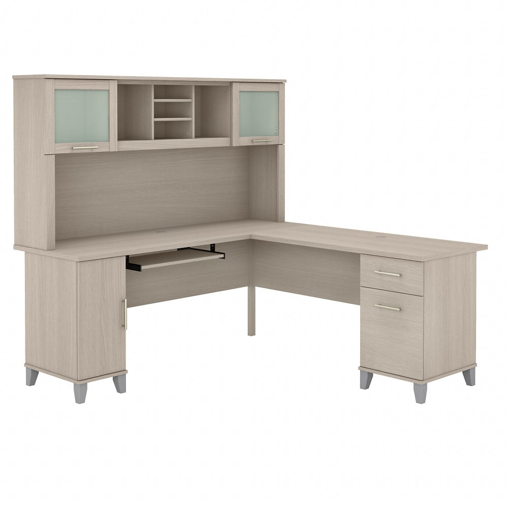 Bush Furniture Somerset 72inW L-Shaped Desk With Hutch, Sand Oak, Standard Delivery