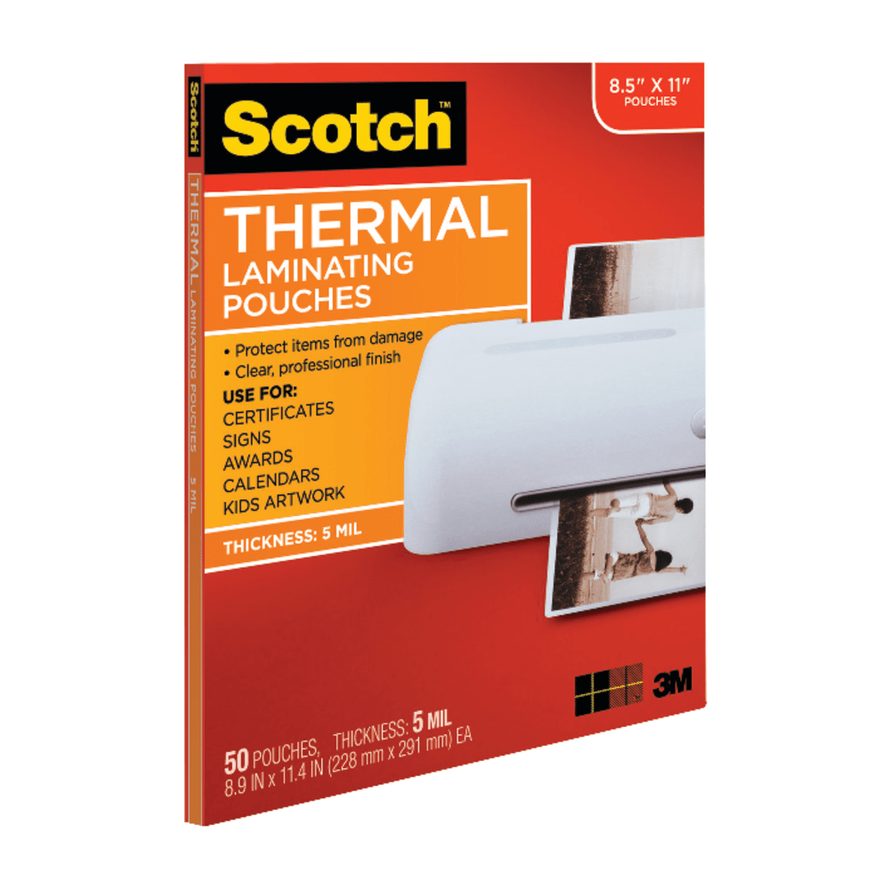 Scotch Thermal Laminating Pouches, 8 15/16in x 11 7/16in, Clear, Pack Of 50 Sheets, TP5854-50