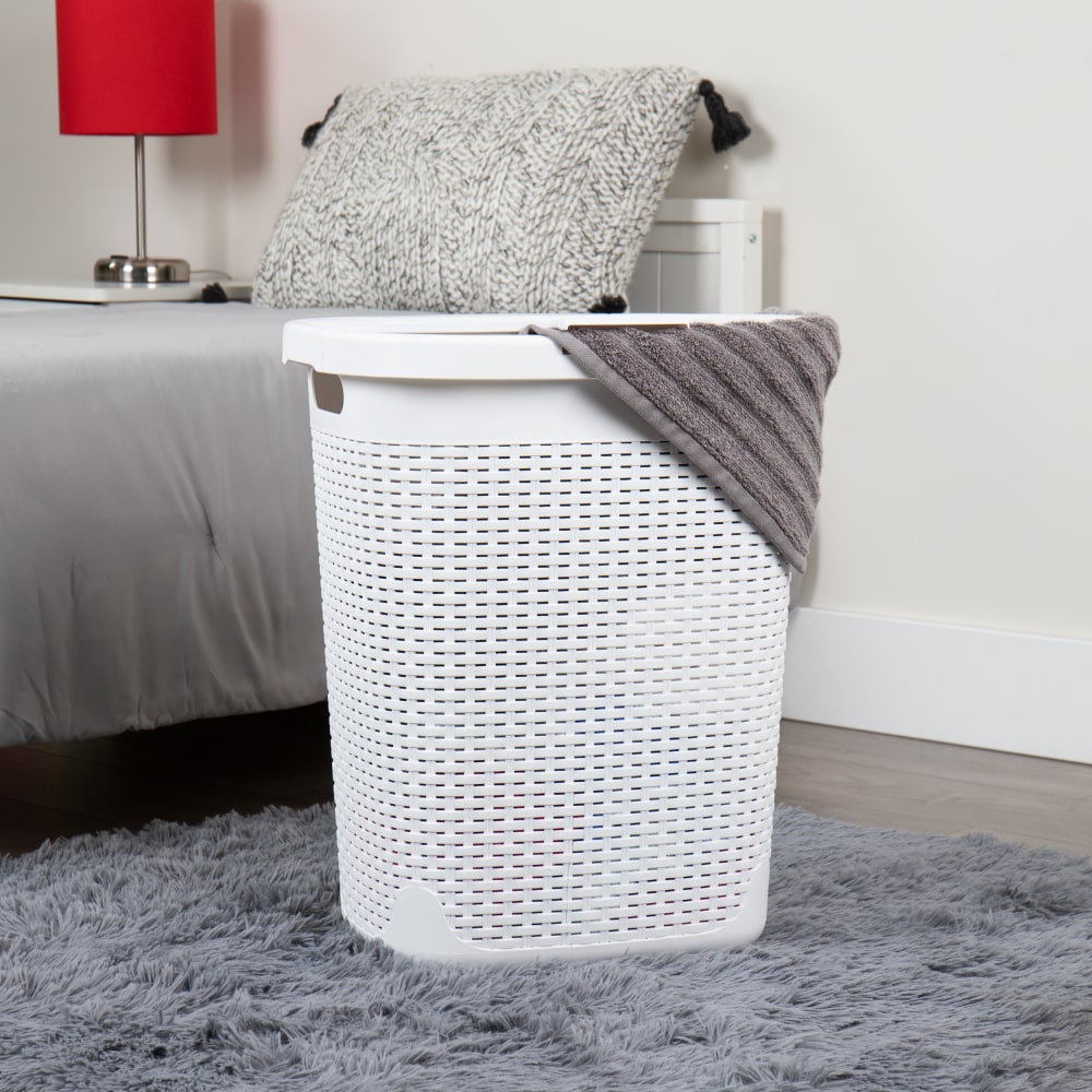 Mind Reader 50L Slim Laundry Hamper Clothes Basket with Lid, 21inH x 13-3/4inW x 17-33/20inL, White, Set of 2