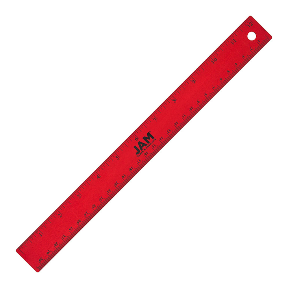 JAM Paper Non-Skid Stainless-Steel Ruler, 12in, Red