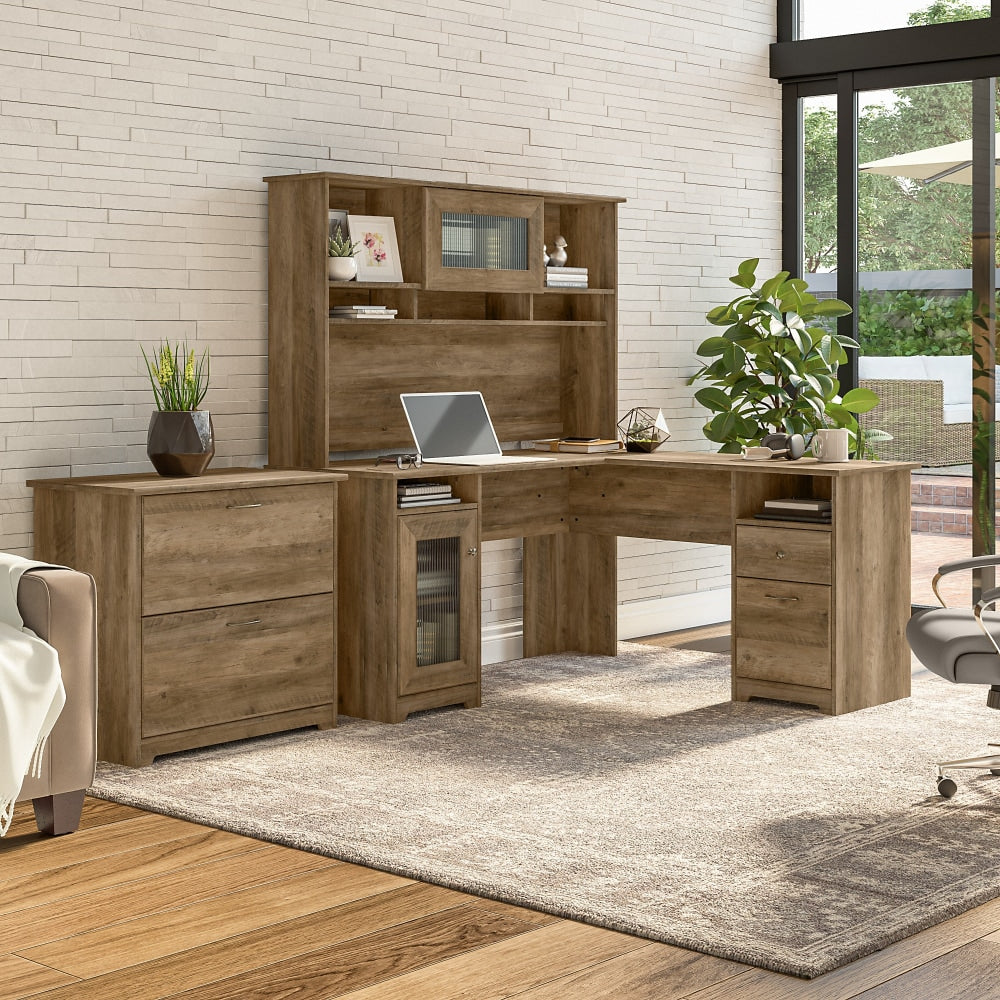 Bush Furniture Cabot 60inW L-Shaped Computer Desk With Hutch And Lateral File Cabinet, Reclaimed Pine, Standard Delivery