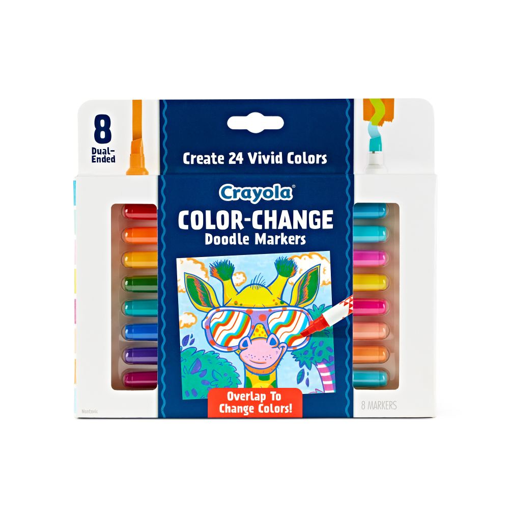 Crayola Color Change Doodle Markers, Chisel Points, Assorted Barrel Colors/Multicolor Ink, Pack Of 8 Markers