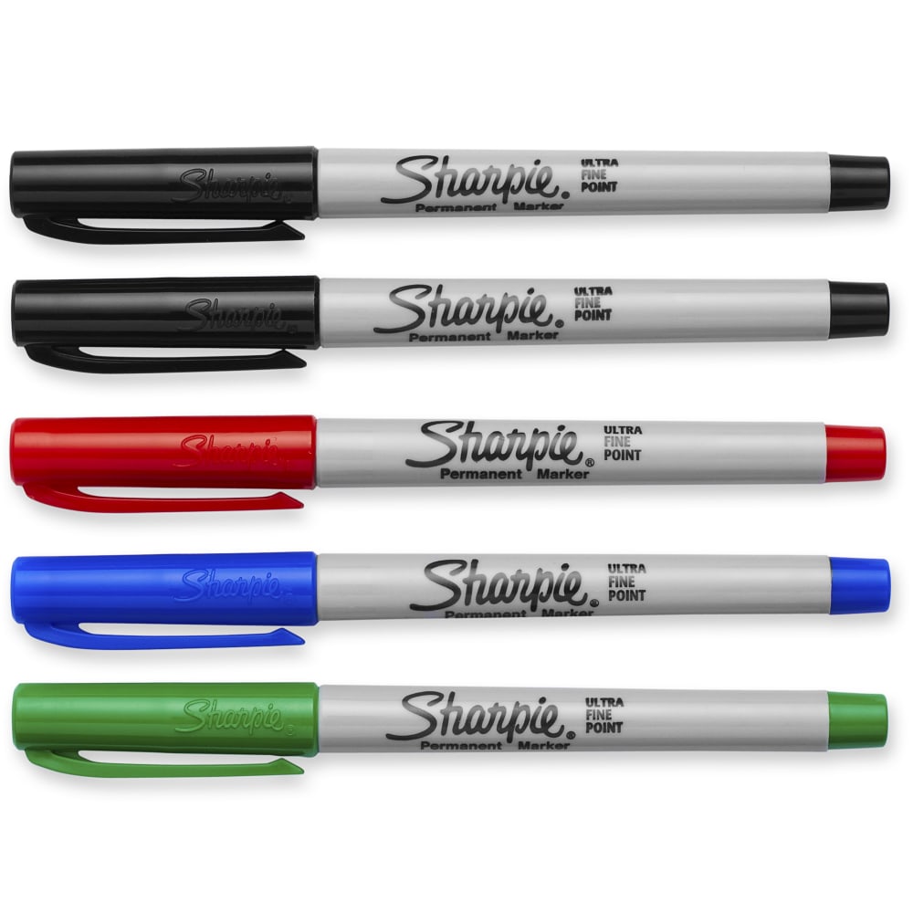 Sharpie Permanent Ultra-Fine Point Markers, Assorted Colors, Pack Of 5 Markers