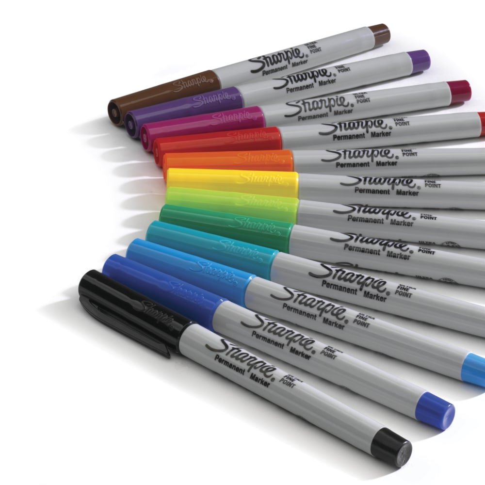 Sharpie Permanent Ultra-Fine Point Markers, Assorted Colors, Pack Of 12 Markers