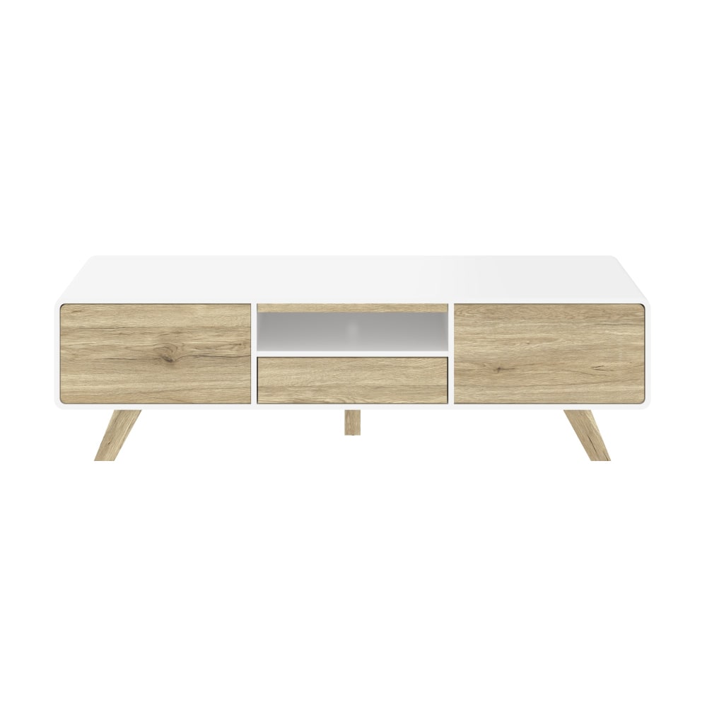 Bestar Alhena TV Stand For 50in TVs, 17-13/16inH x 63inW x 15-13/16inD, UV White/Sandy Brown Oak