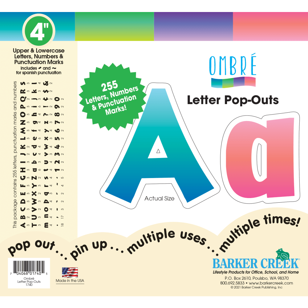 Barker Creek Letter Pop-Outs, 4in, Ombre, Set Of 255 Pop-Outs