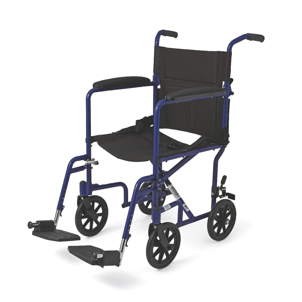 Medline Aluminum Transport Chair, 8in Wheels, Blue