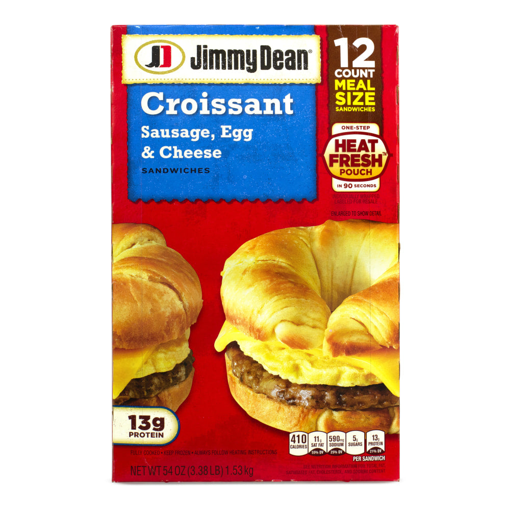 Jimmy Dean Sausage, Egg and Cheese Croissant Breakfast Sandwiches, 54.08 Oz, Box Of 12 Sandwiches