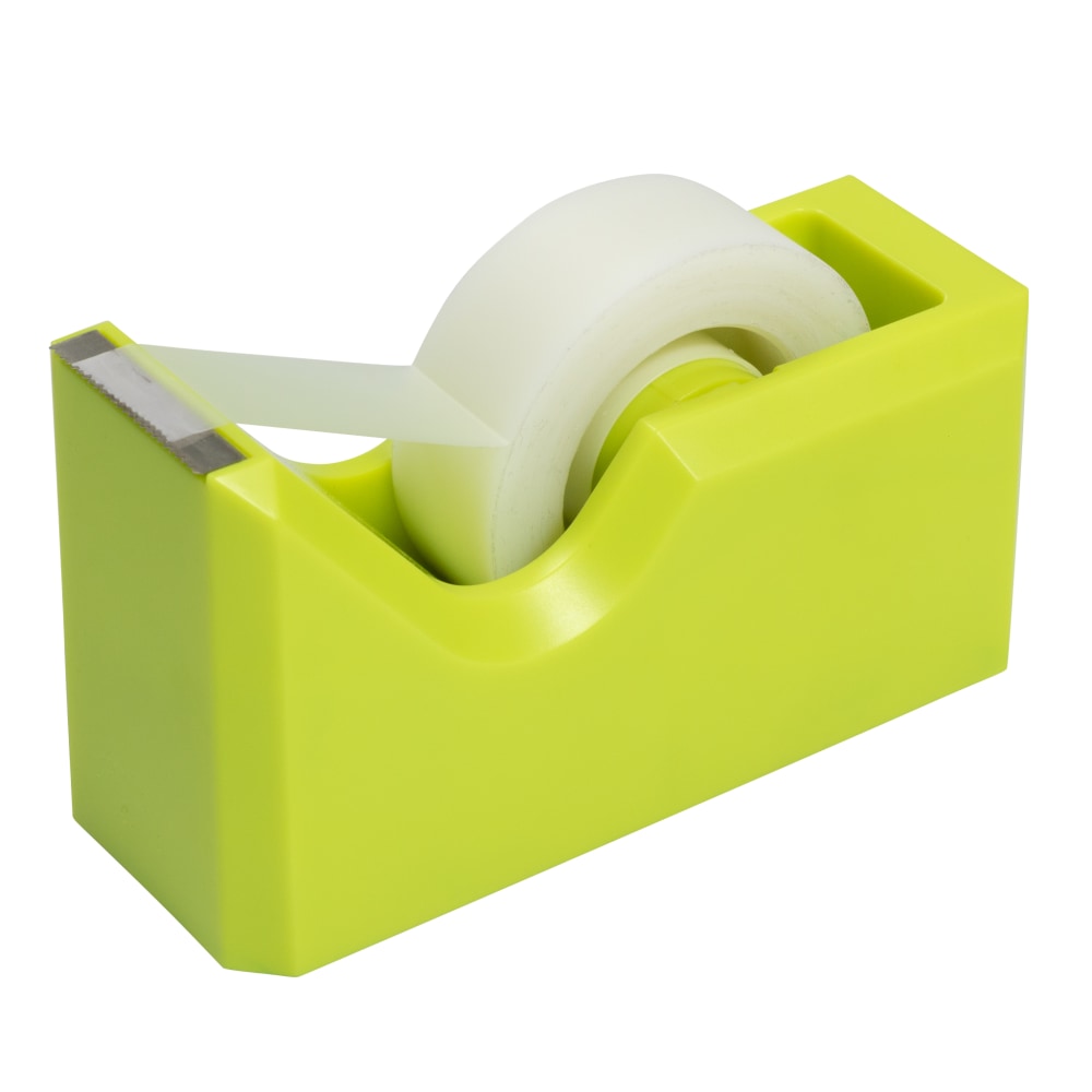 JAM Paper Plastic Tape Dispenser, 4-1/2inH x 2-1/2inW x 1-3/4inD, Green