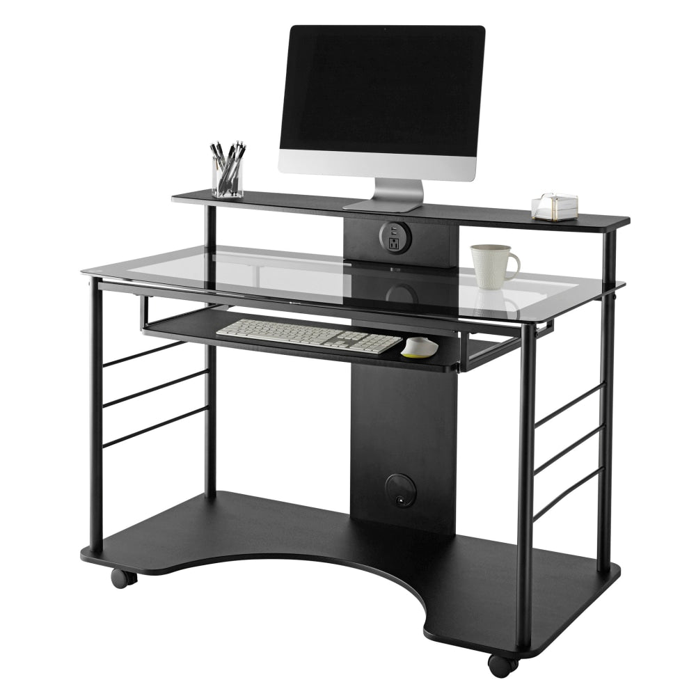 Realspace 47inW Mobile Tech Desk Workstation, 36-1/16inH x 47-1/4inW x 26inD, Black