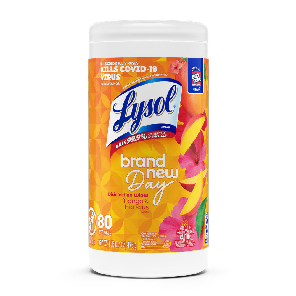 Lysol Brand New Day Disinfecting Wipes - Mango Scent - 80 / Canister - 6 / Carton - White