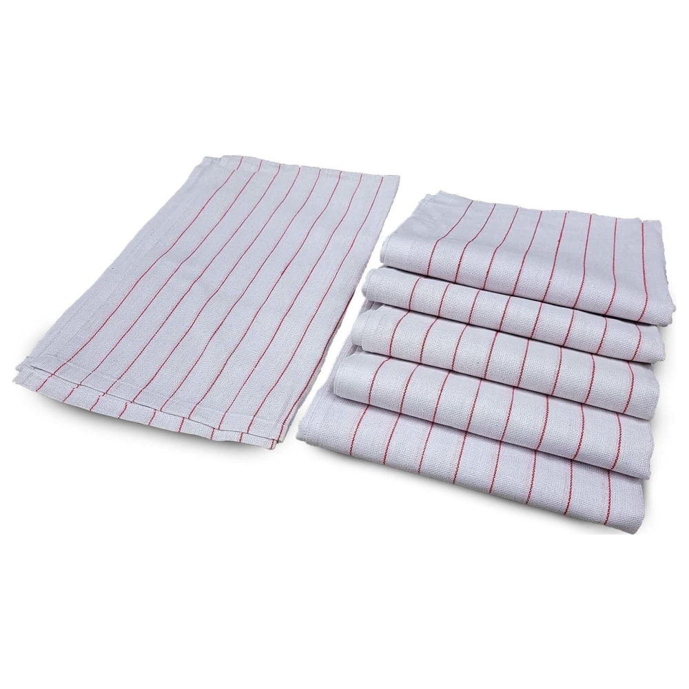 Kitchen Basics Glass Towels, 15in x 25in, White/Red, Pack Of 12 Towels