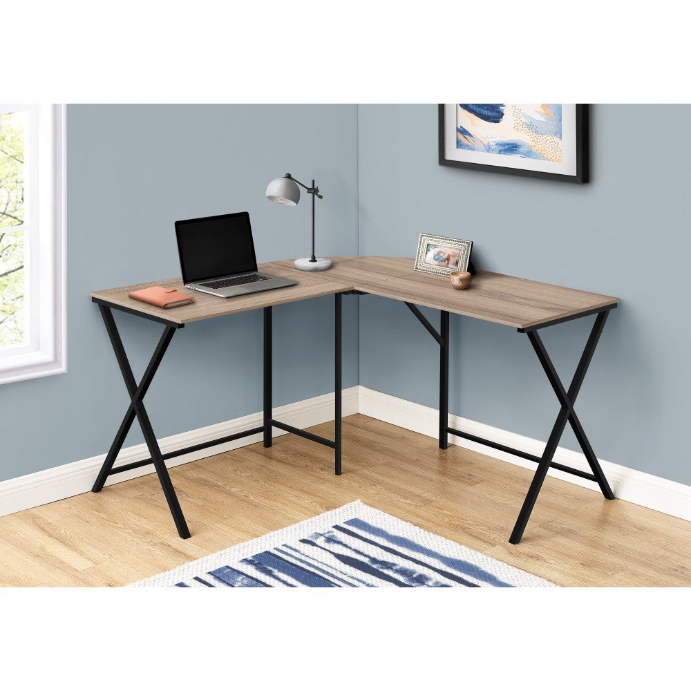 Monarch Specialties Liberty 56inW L-Shaped Computer Desk, Dark Taupe/Black