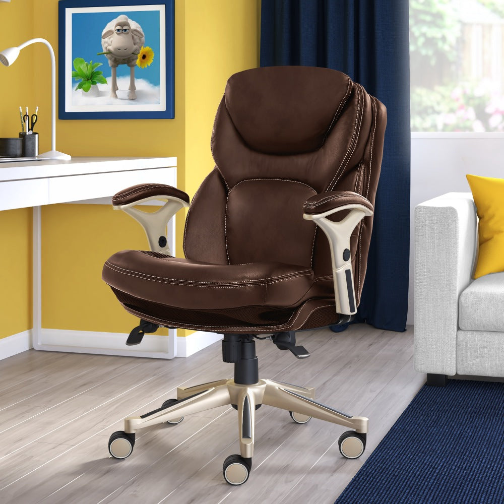 Serta Works Bonded Leather Mid-Back Office Chair With Back In Motion Technology, Old Chestnut/Silver