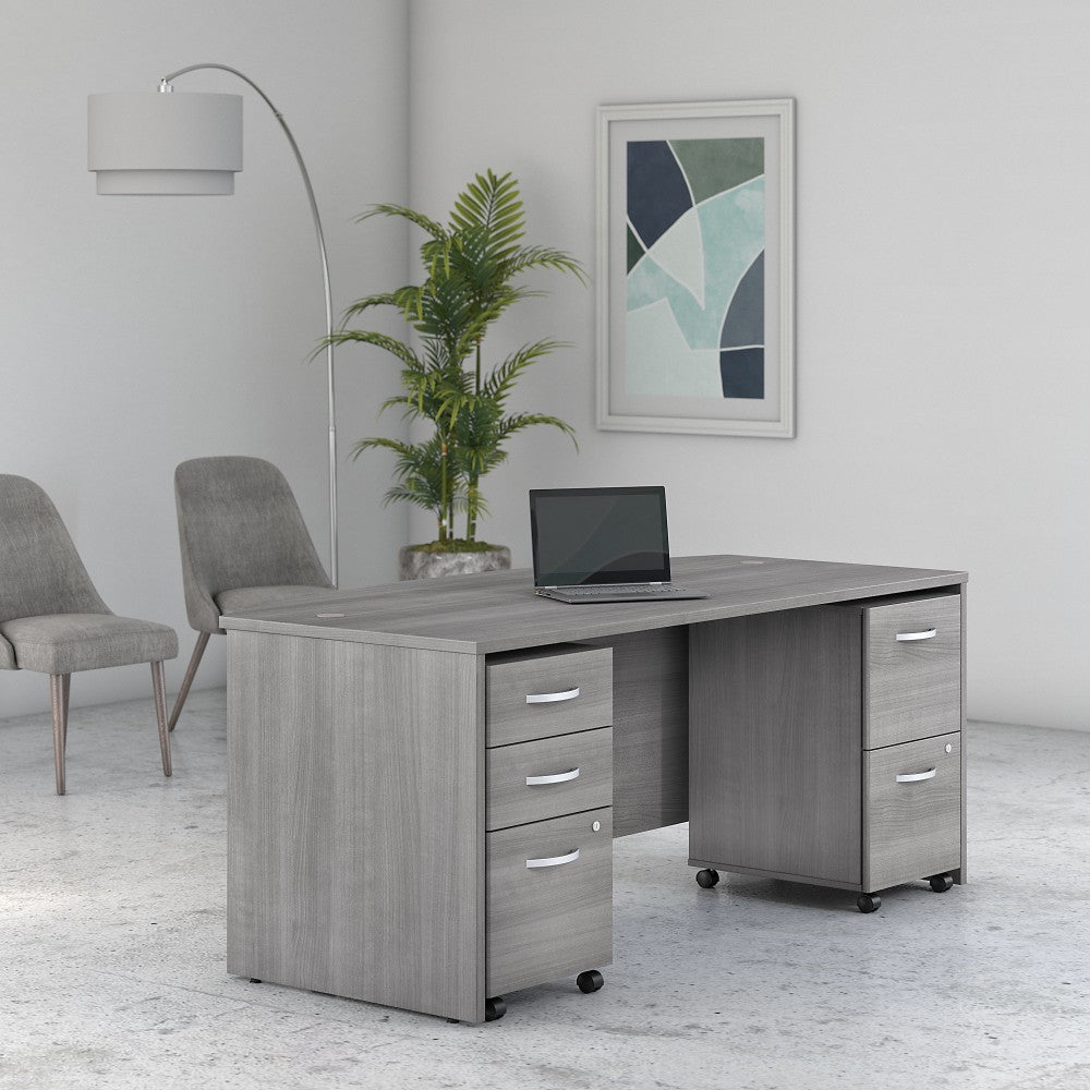 Bush Business Furniture Studio C 72inW Bow-Front Computer Desk With Mobile File Cabinets, Platinum Gray, Standard Delivery