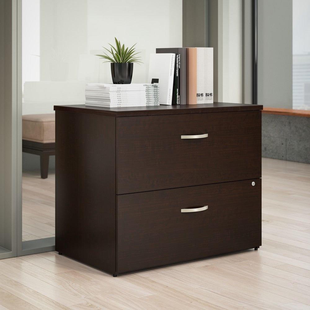 Bush Business Furniture Office-in-an-Hour 35-2/3inW x 23-1/3inD Lateral 2-Drawer File Cabinet, Mocha Cherry, Standard Delivery