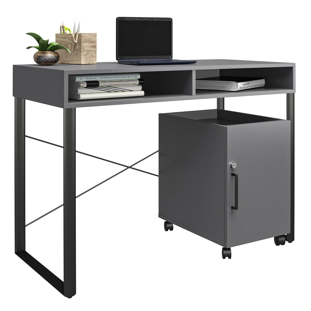 Realspace Bexler 42inW Computer Desk With Mobile Cart, Gray/Black