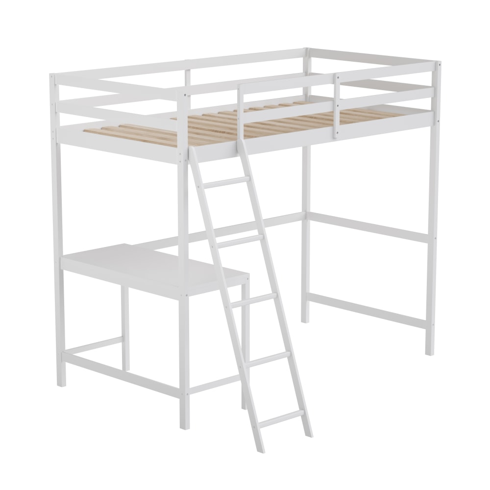 Flash Furniture Riley Loft Bed Frame With Desk, Twin, 42-1/2inL x 78-3/4inW x 42-1/2inD, White